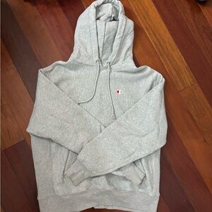 Champion Classic Light Gray Hoodie With Iconic Logo Mens Size Large Unisex